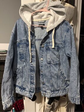 torrid Light Wash Denim Jacket with Gray Hood